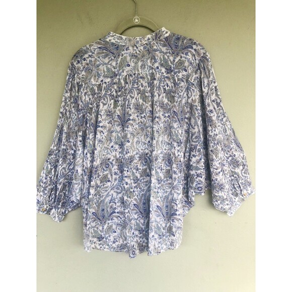 Anthropologie Pilcro Sidney Batwing Blouse XL Blue Paisley Peasant Boho Flowy - Picture 7 of 15